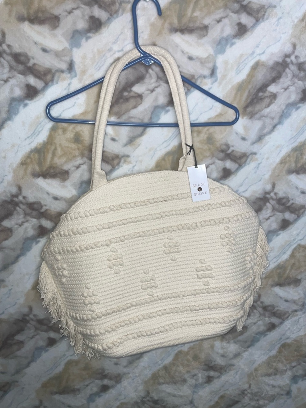 Shade & Shore Cream Crochet Fringe Tote